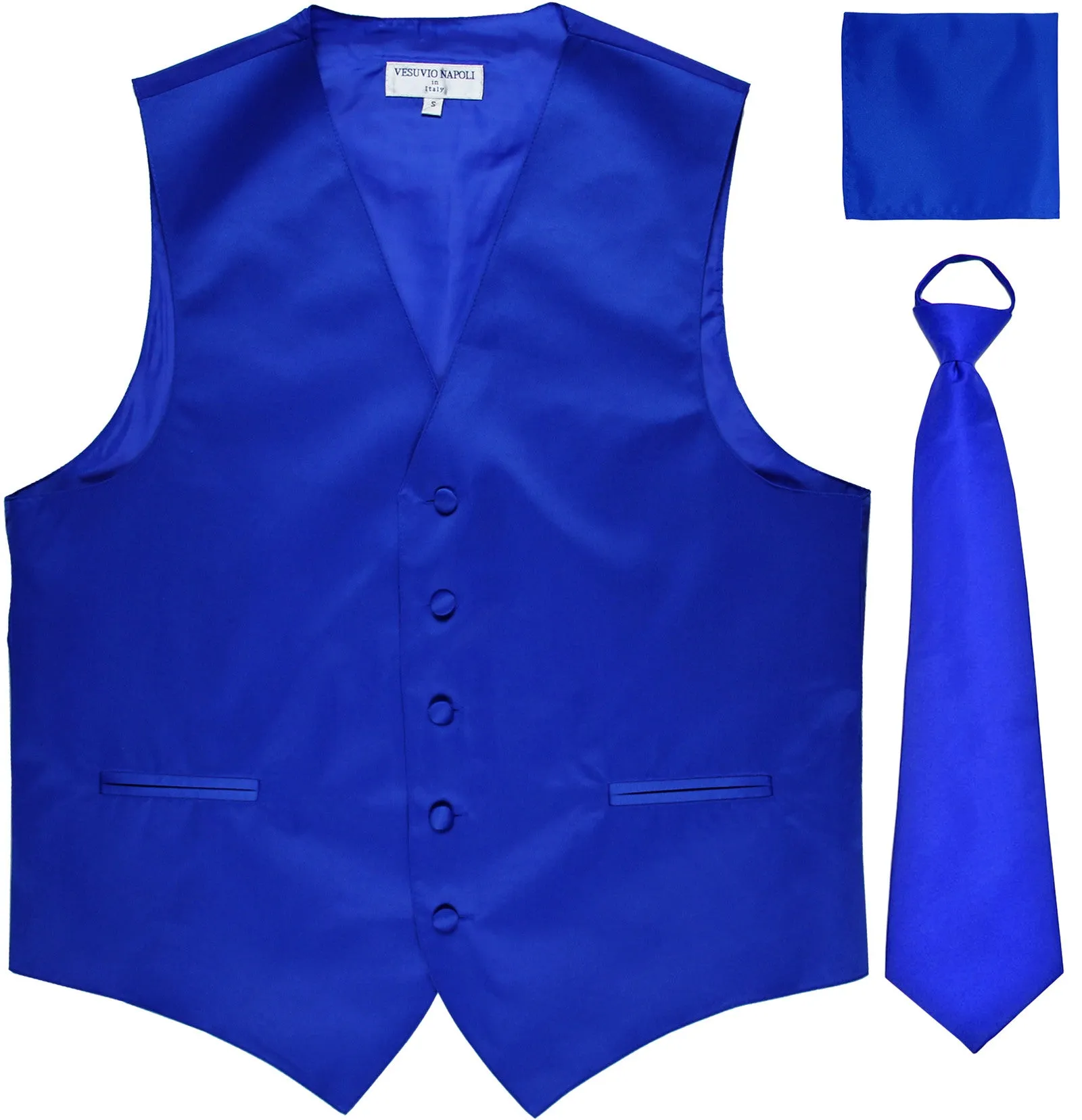 New Men's formal vest Tuxedo Waistcoat pre-tied neck tie and hankie royal blue