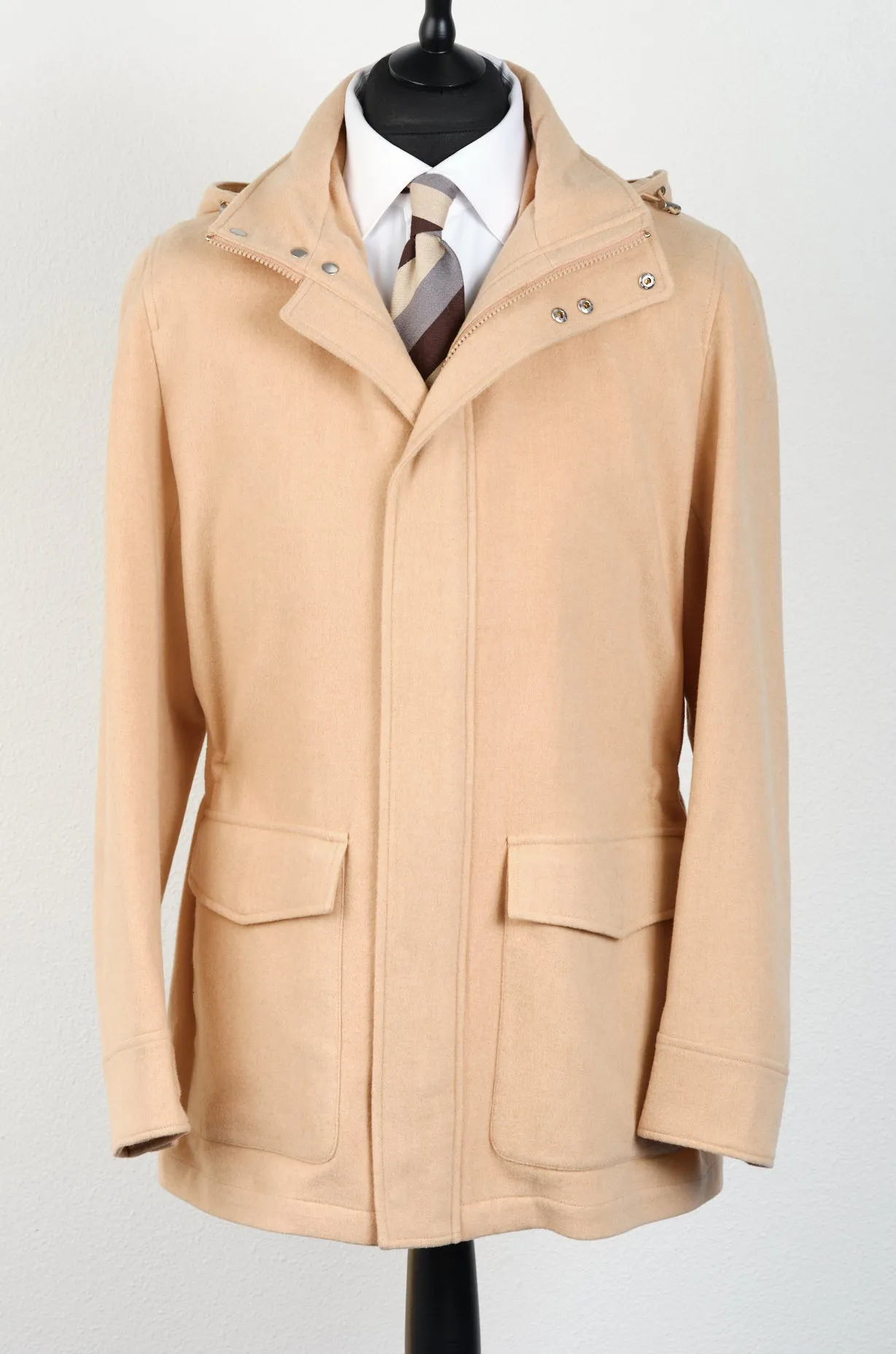 New Suitsupply Piemonte Pure Camel Colombo Hooded Parka - Size 44R (Spring Weight)