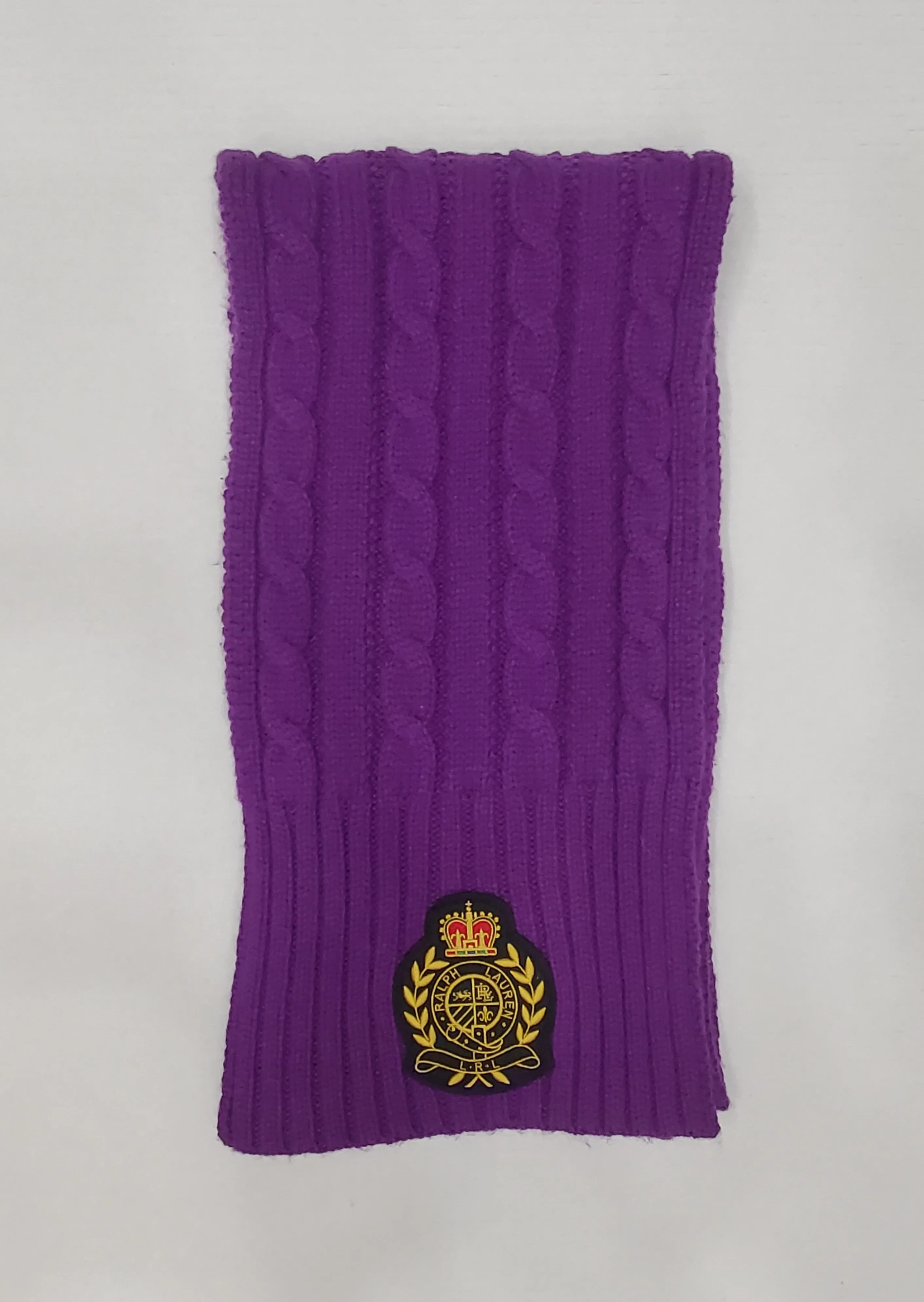 Nwt Lauren Ralph Lauren Purple Crest Patch Cable Knit Scarf