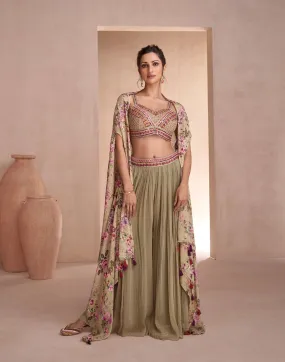 Olive Stylish Three-Piece Sharara Collection Attractive Outfitting for All Occasions