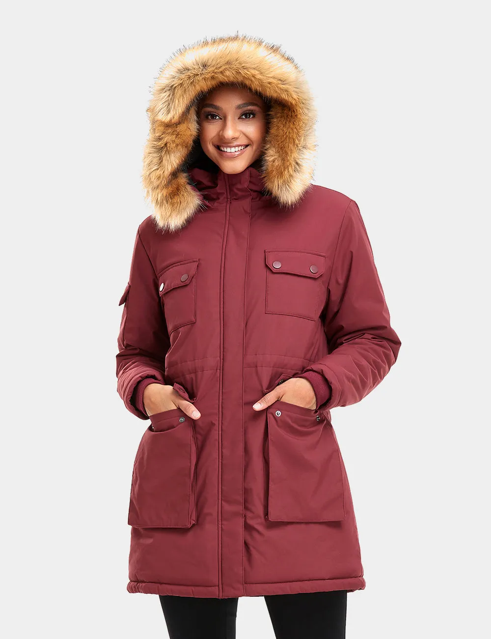 (Open-box) Women's Heated Thermolite® Parka (4 Heating Zones) - Red/Olive