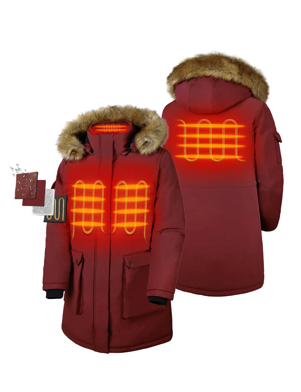 (Open-box) Women's Heated Thermolite® Parka (4 Heating Zones) - Red/Olive