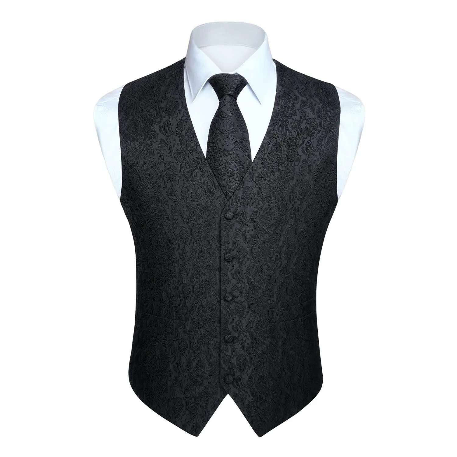 Paisley Floral 3pc Suit Vest Set - BLACK/N