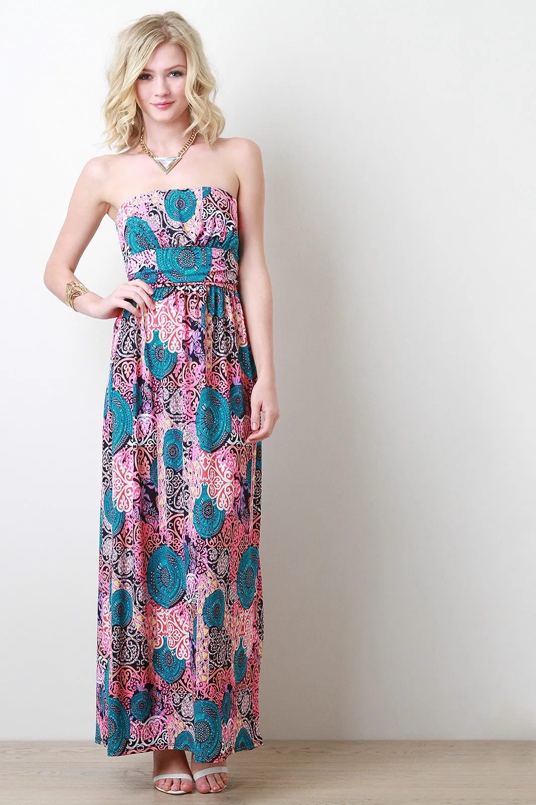 Paisley Floral Strapless Maxi Dress