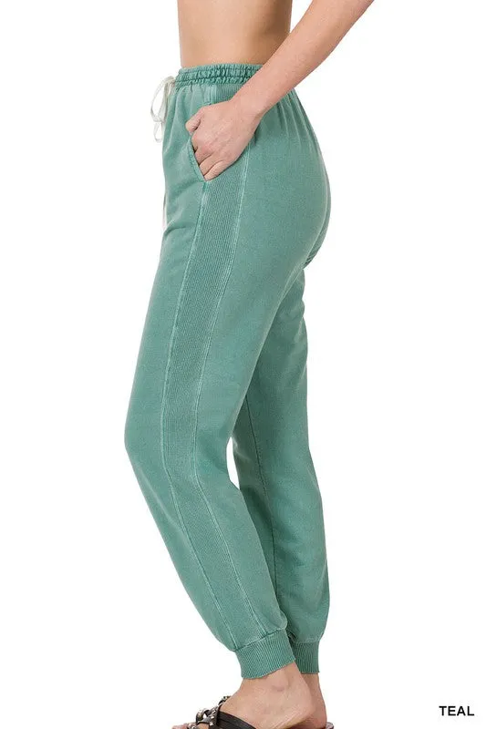 PIGMENT DYE DRAWSTRING WAIST JOGGER PANTS