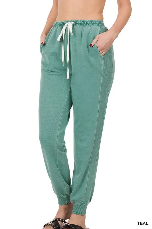 PIGMENT DYE DRAWSTRING WAIST JOGGER PANTS