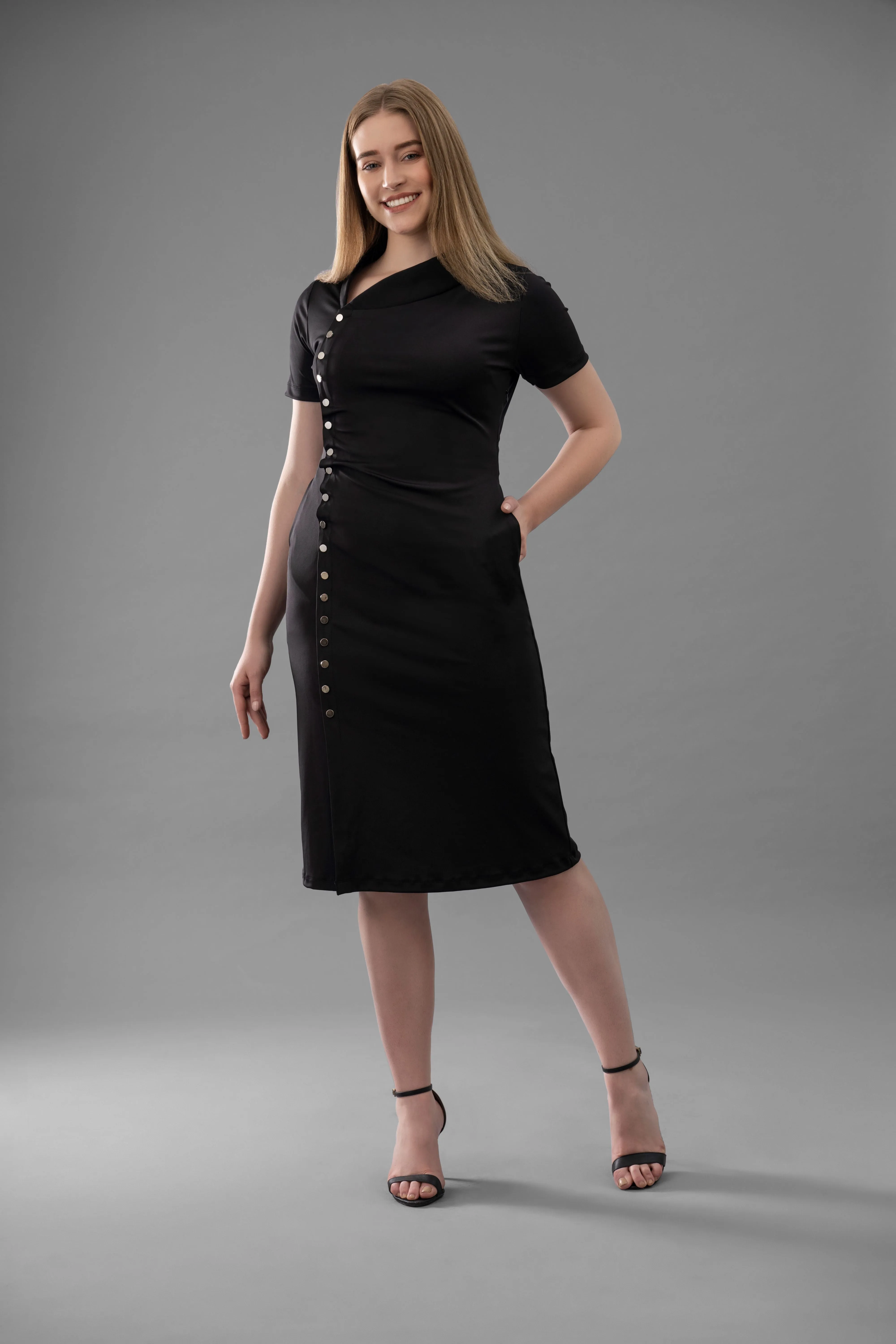 Pinnacle Stand Collar Detail Stretch Dress