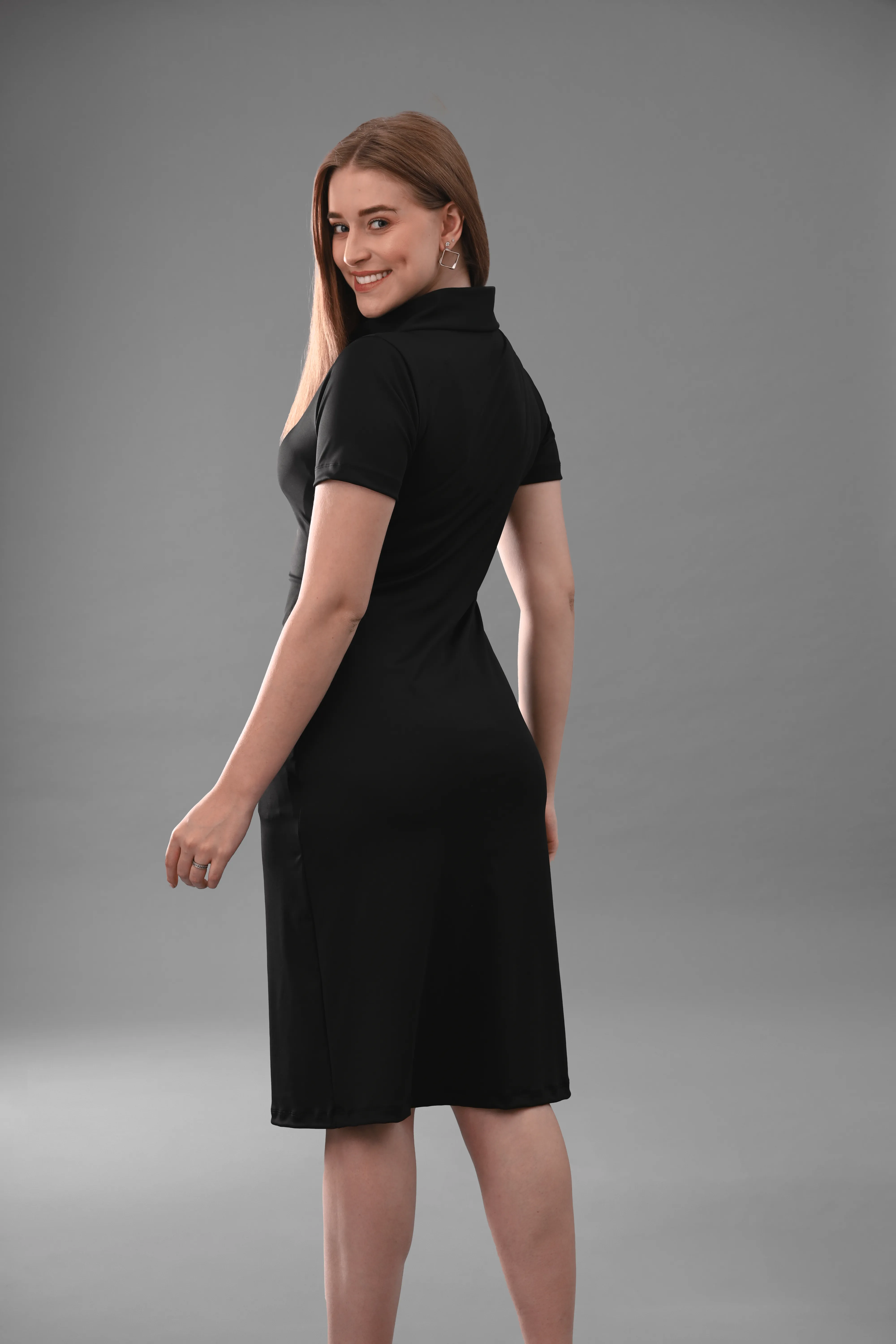 Pinnacle Stand Collar Detail Stretch Dress