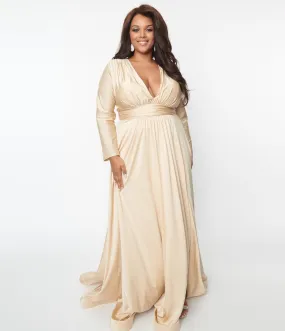 Plus Size Champagne Long Sleeve Sophisticated Goddess Gown