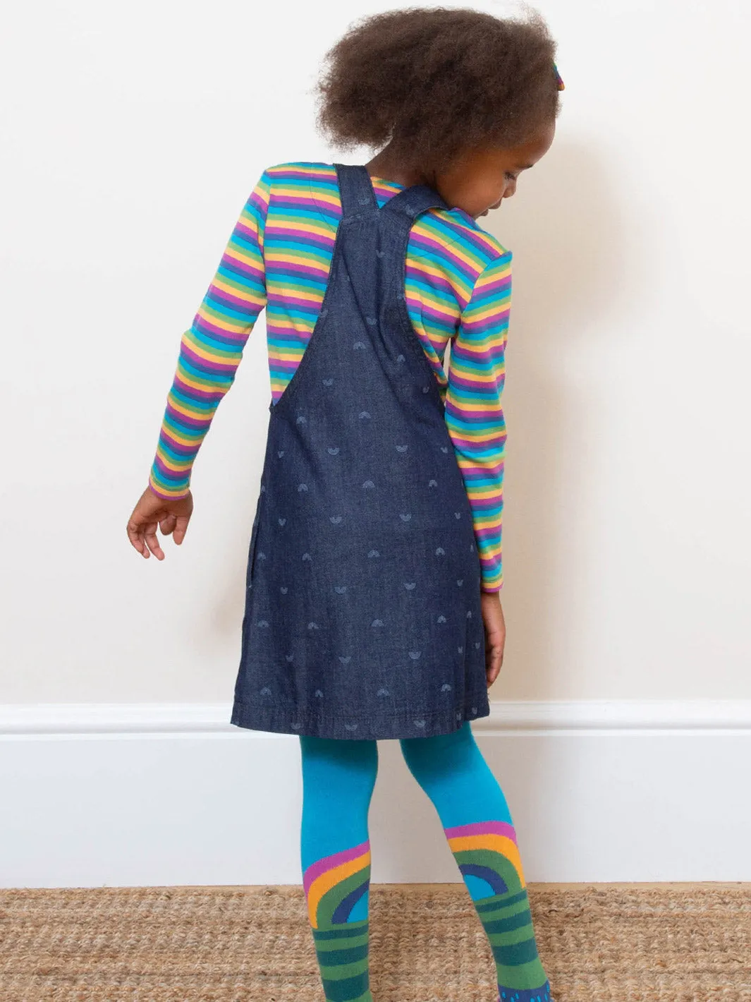 Polka rainbow denim pinafore