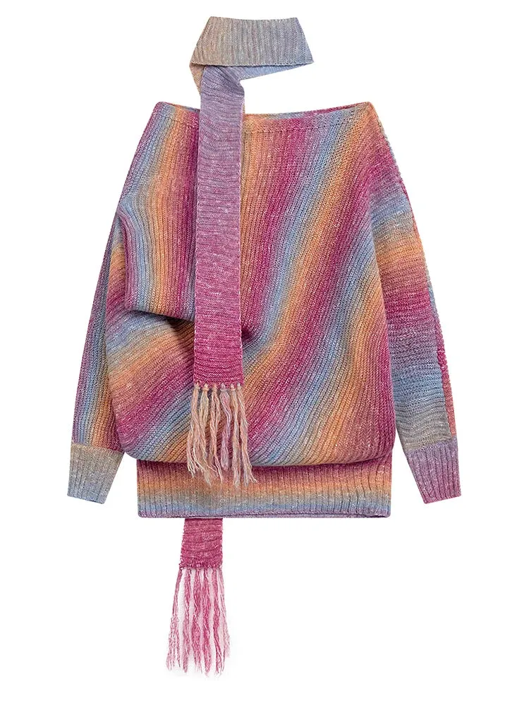 Pre Order:  Striped Knitted Scarf-Collar Sweater