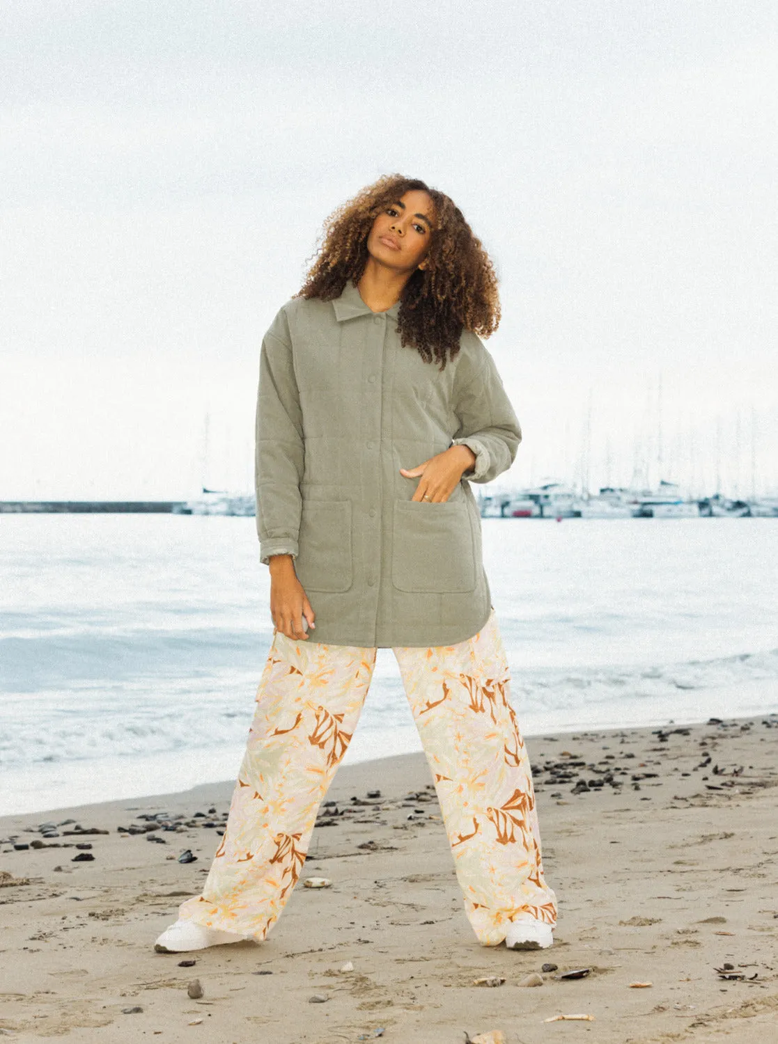 Precious High-Waist Printed Cargo Pants - Quiet Green Coast 2 Coast