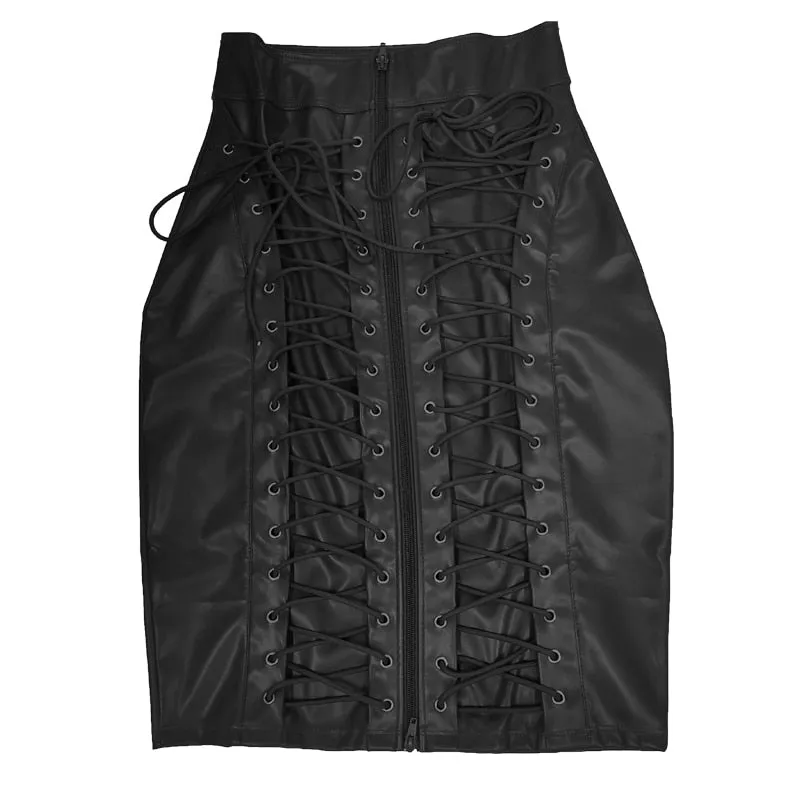 PU Back Lace Leather Skirt