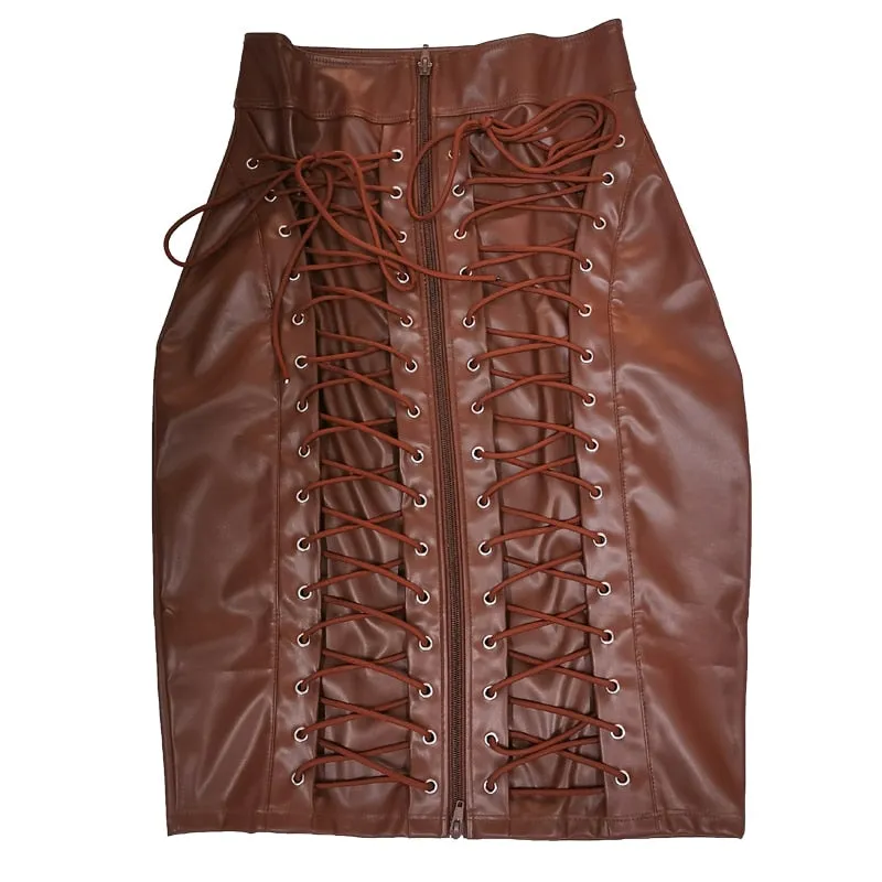 PU Back Lace Leather Skirt