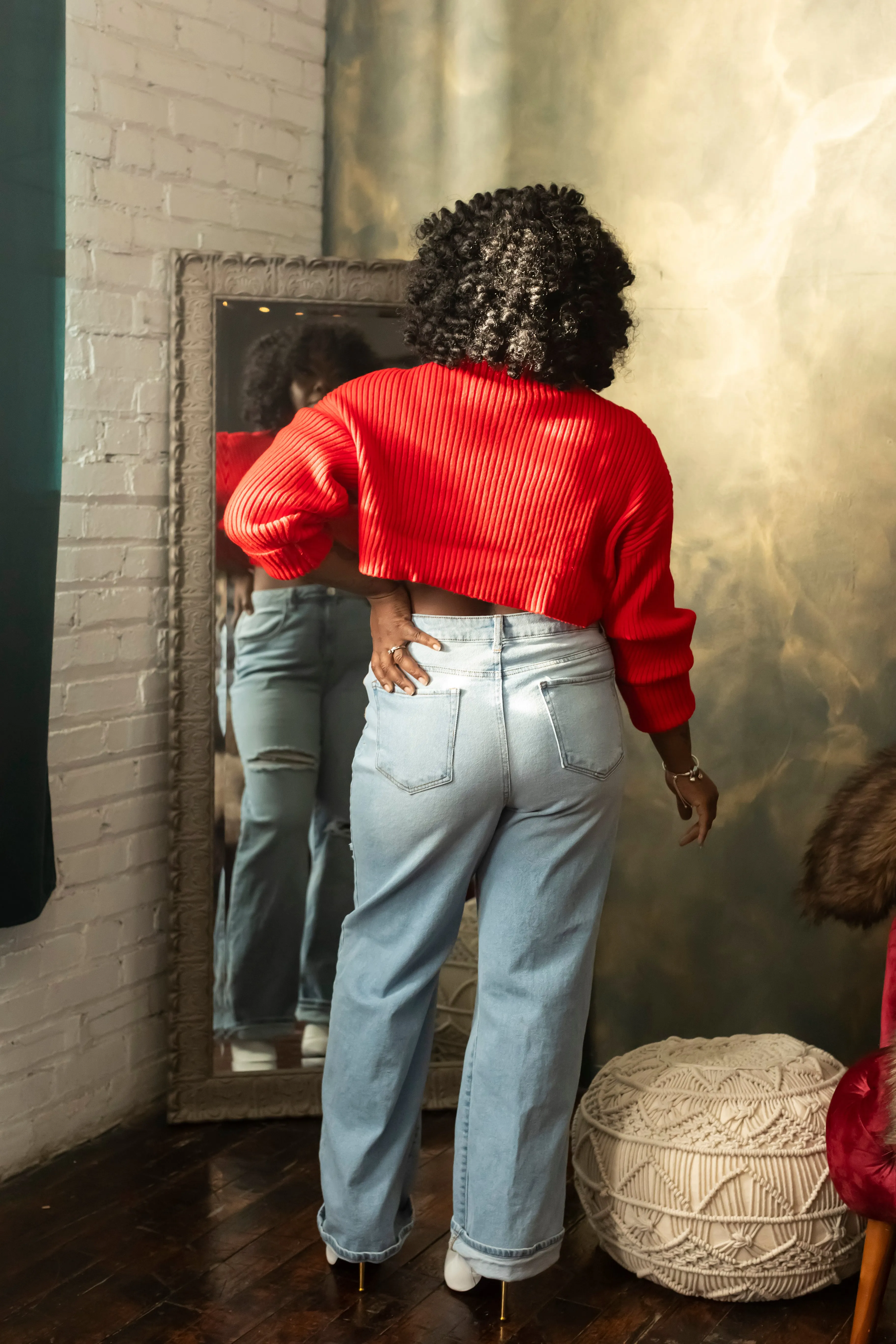 Red Long Sleeve Cropped Sweater