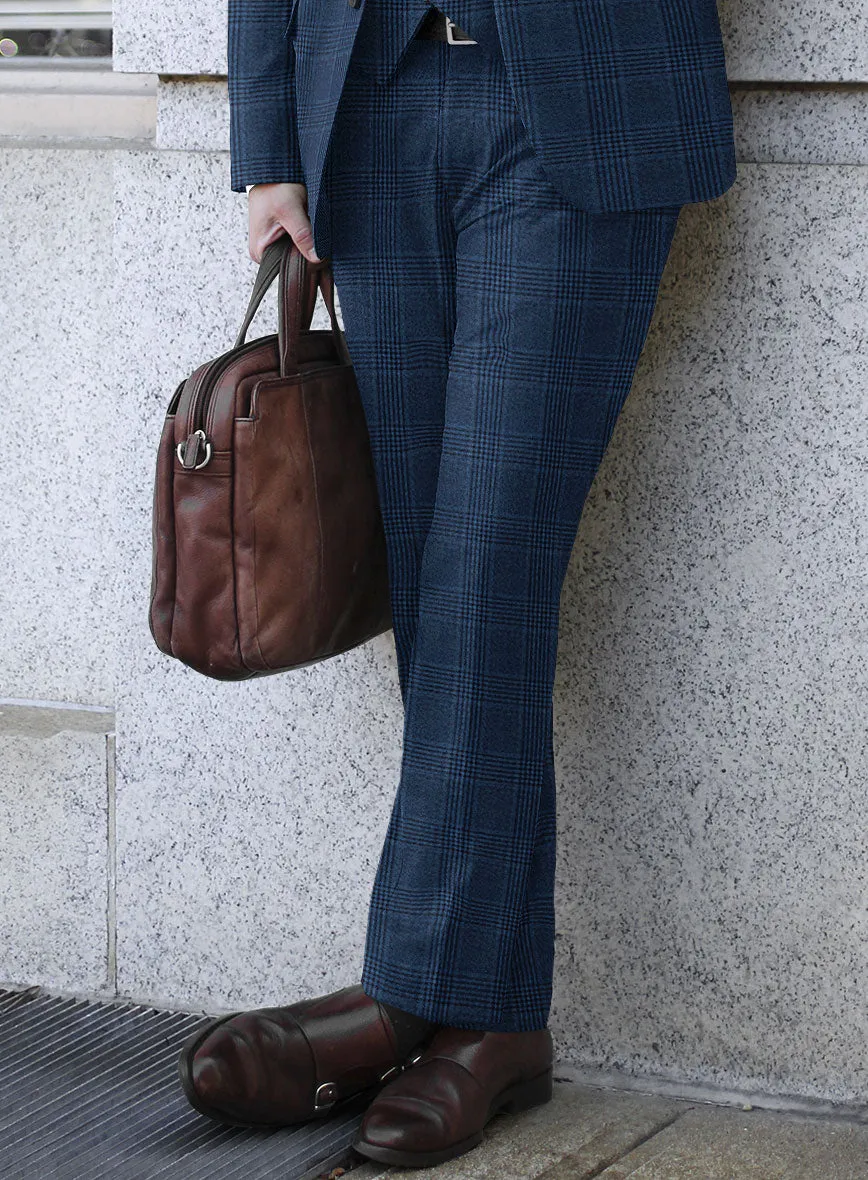 Reda Marine Blue Checks Wool Pants