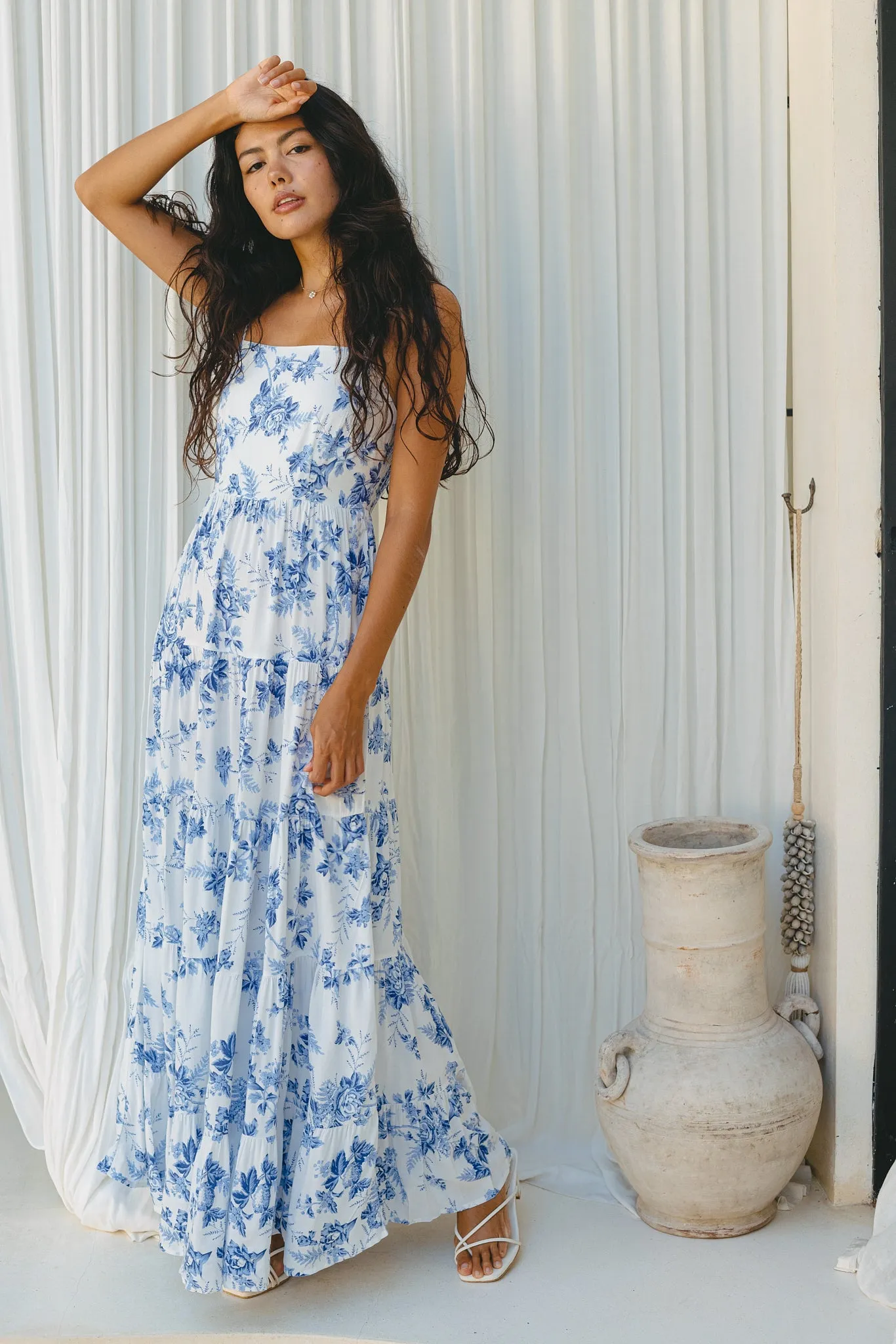 Rosette Blue Floral Tiered Maxi Dress