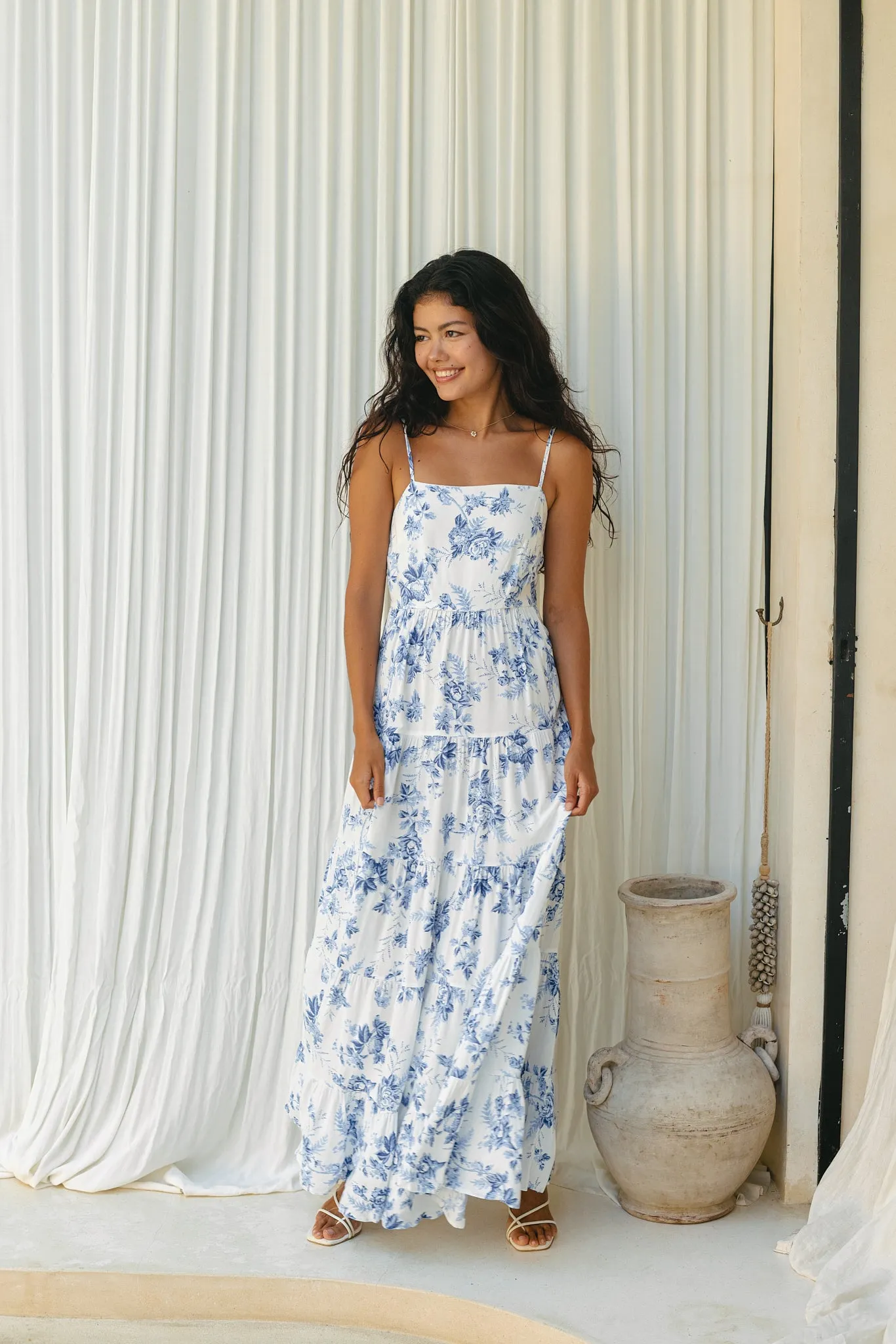 Rosette Blue Floral Tiered Maxi Dress