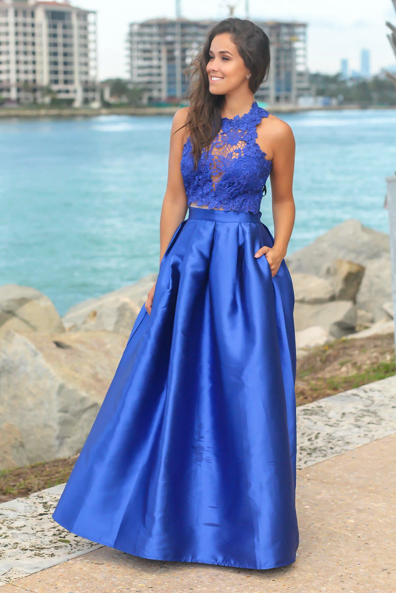 Royal Blue Maxi Dress with Crochet Top