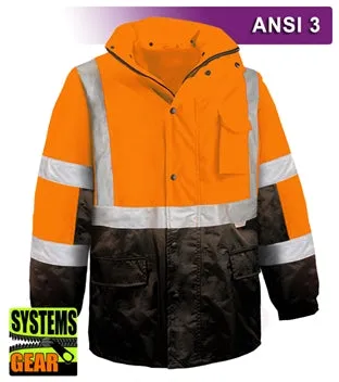 Safety Jacket: Hi Vis Parka: Breathable Waterproof Hooded: 2-Tone