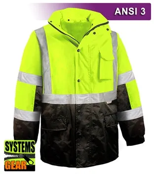 Safety Jacket: Hi Vis Parka: Breathable Waterproof Hooded: 2-Tone