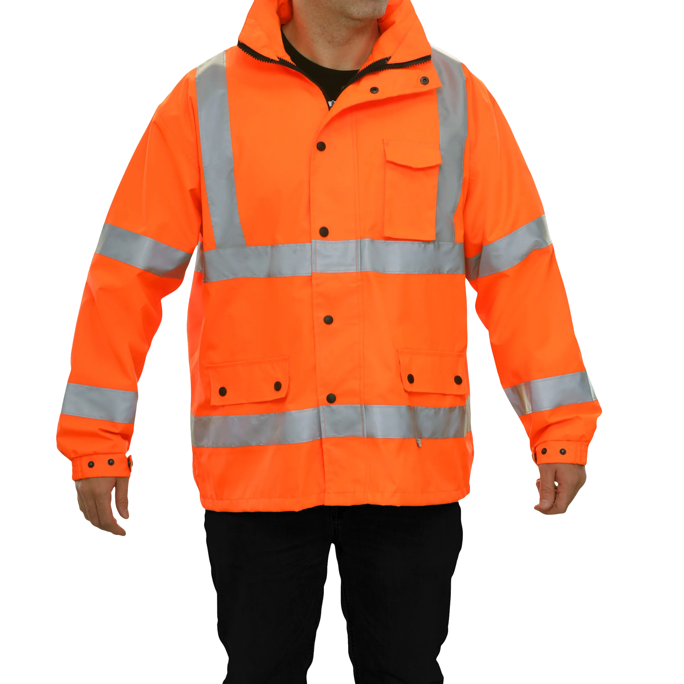 Safety Jacket Hi Vis Parka Breathable Waterproof Hooded Orange