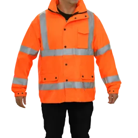 Safety Jacket Hi Vis Parka Breathable Waterproof Hooded Orange