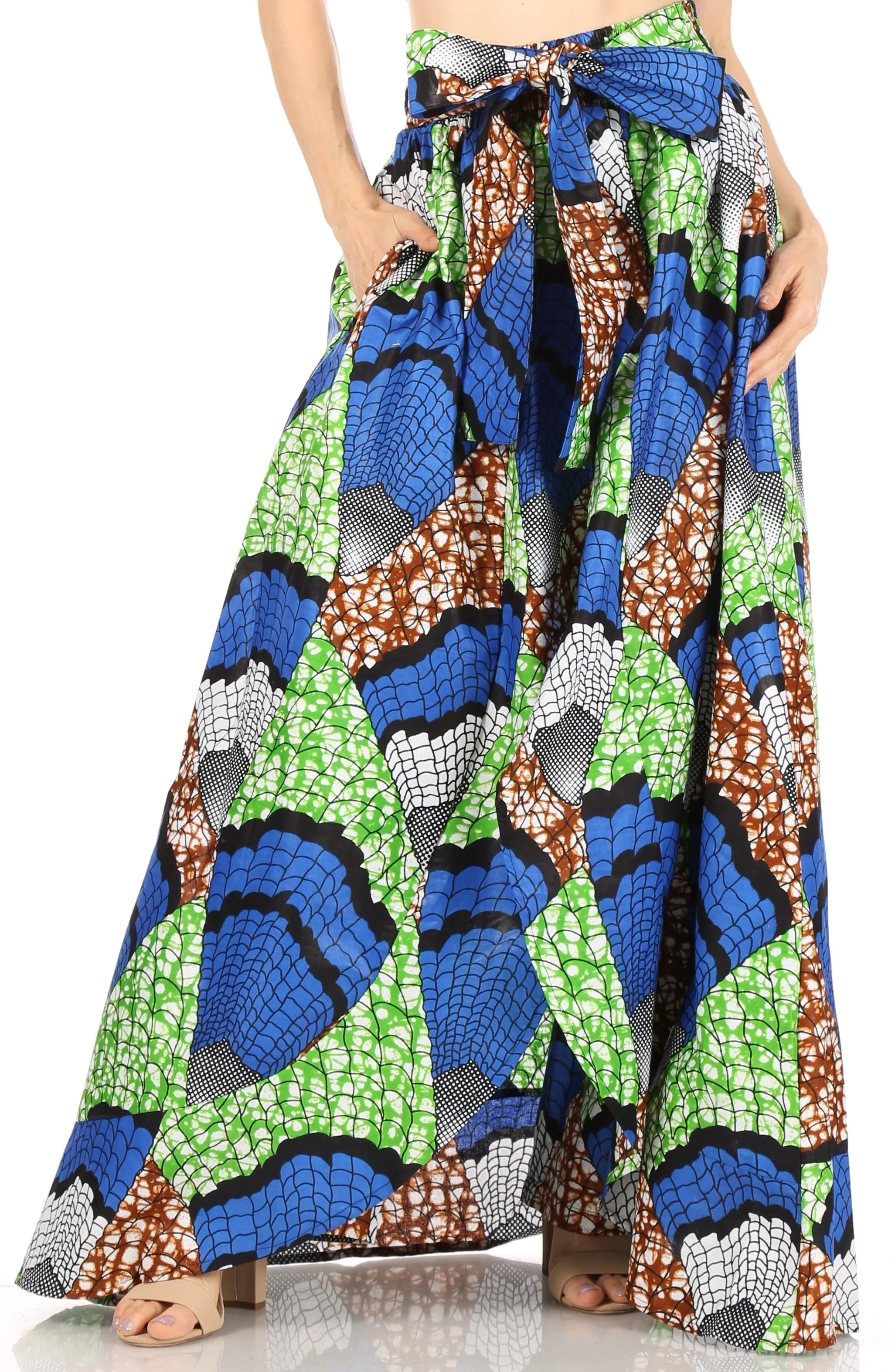 Sakkas Lanna Women's African Ankara Print Ankle Pants w/Pockets & Overlay Pull-up