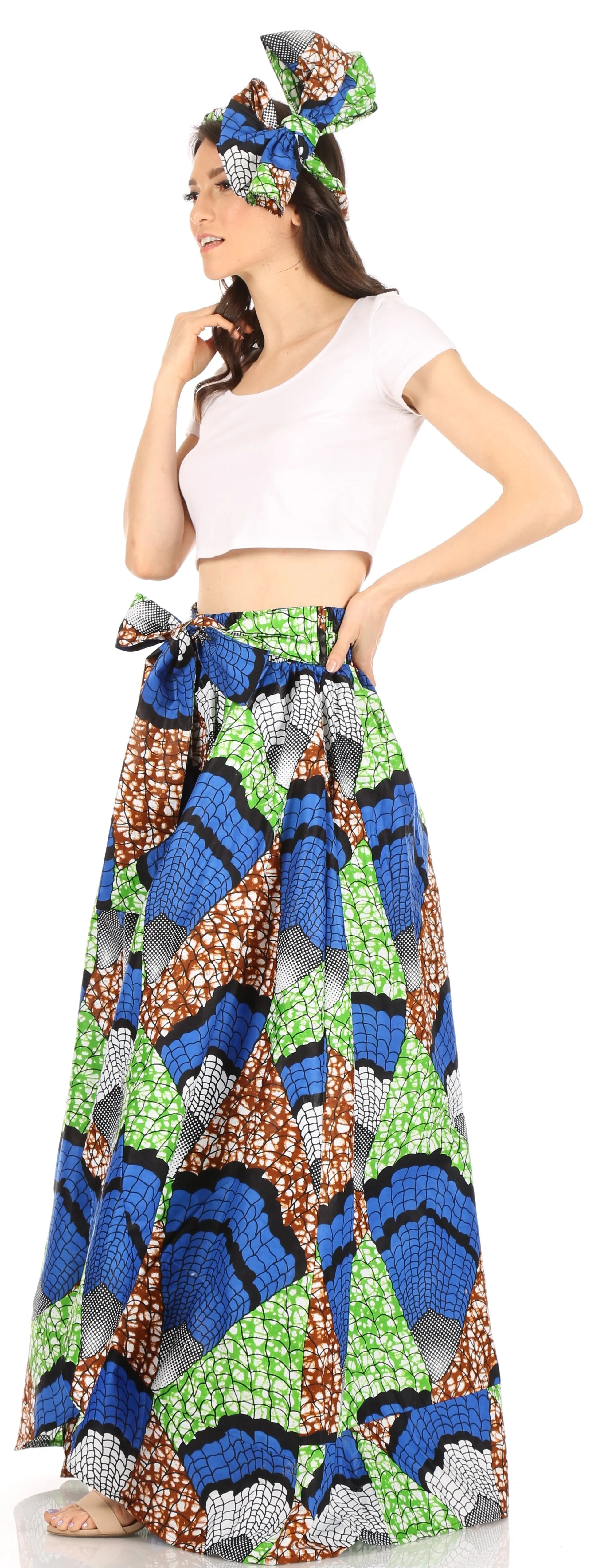 Sakkas Lanna Women's African Ankara Print Ankle Pants w/Pockets & Overlay Pull-up