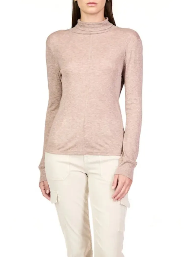 Sanctuary Exposed Seam Mock Neck- Heather Feather