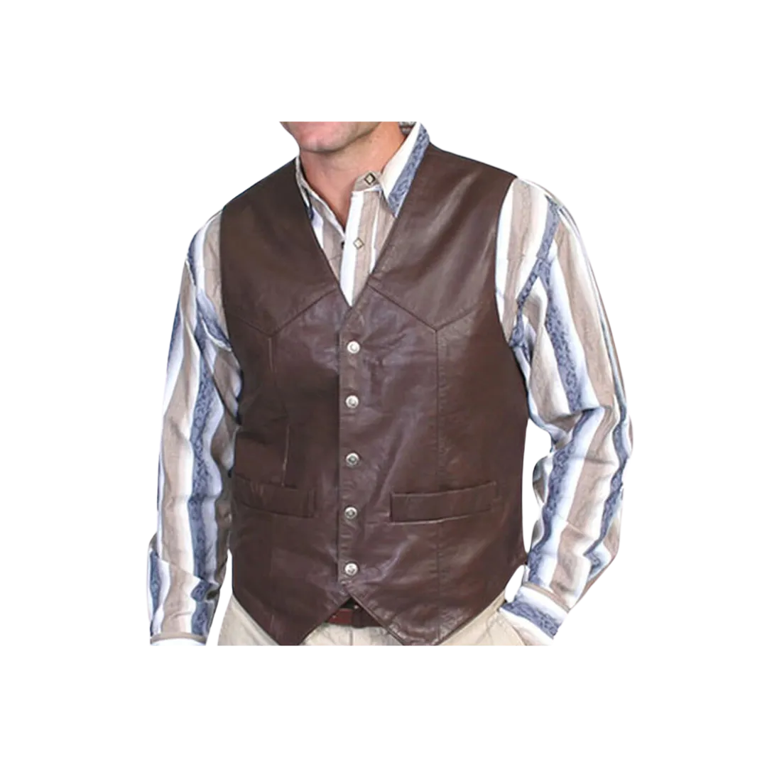 Scully Leathers Men's Soft Lambskin Brown Snap Western Vest