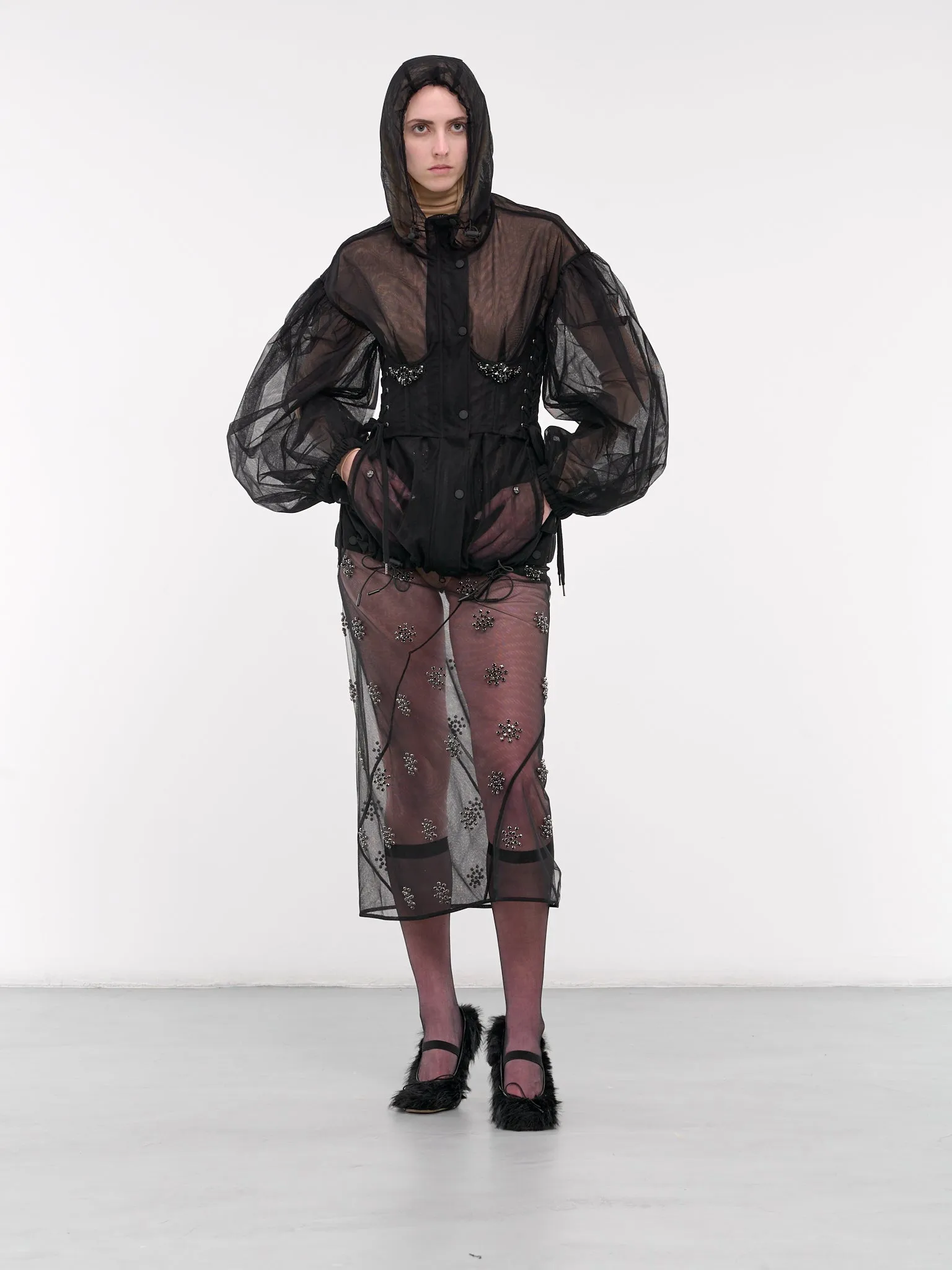 Sheer Corset Parka Jacket (6110B-0069-BLACK-JET)