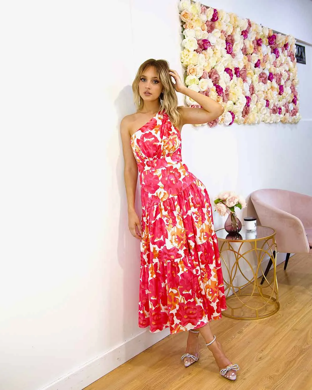 Siena Floral Satin Maxi Dress - Pink