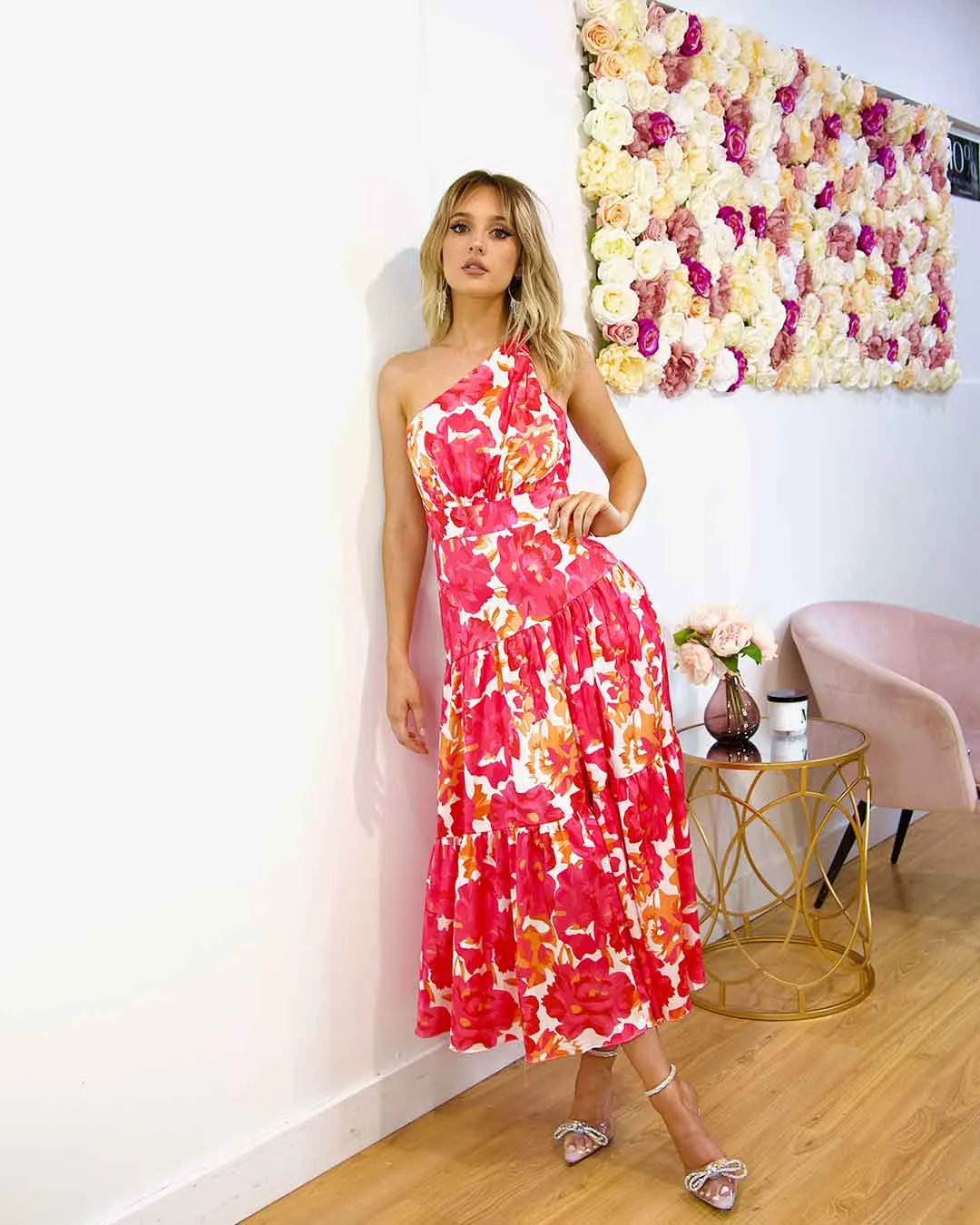 Siena Floral Satin Maxi Dress - Pink