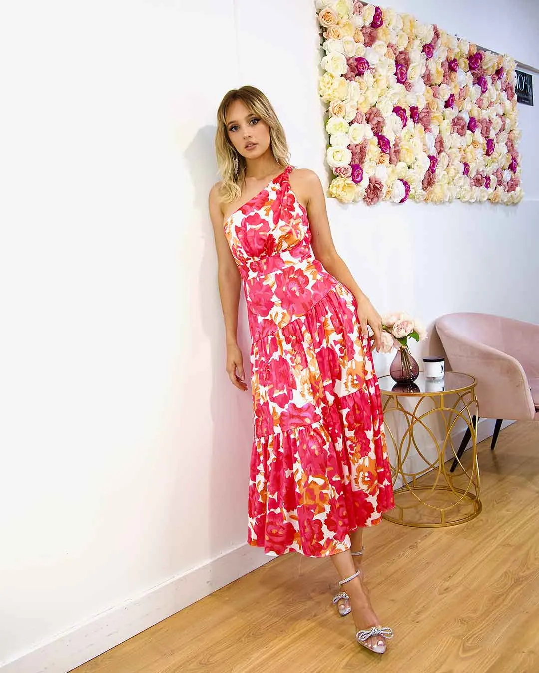 Siena Floral Satin Maxi Dress - Pink