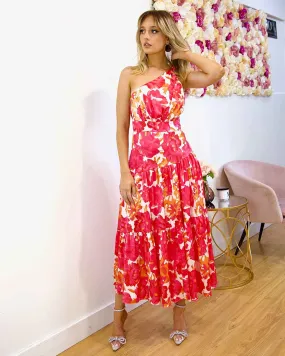 Siena Floral Satin Maxi Dress - Pink