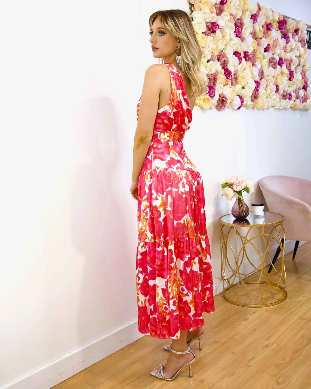 Siena Floral Satin Maxi Dress - Pink