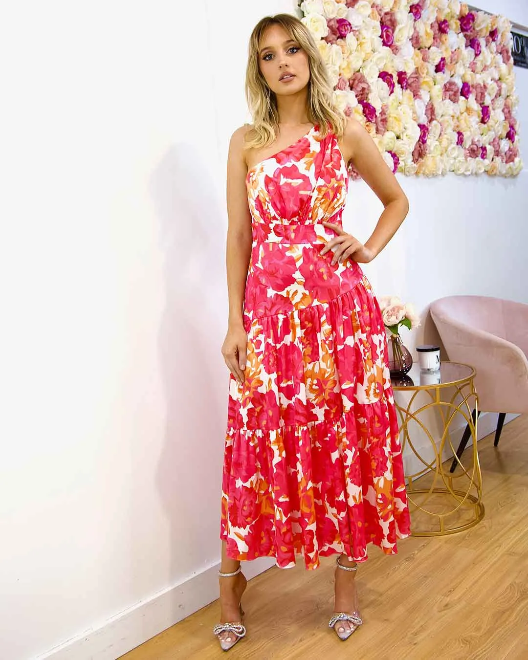 Siena Floral Satin Maxi Dress - Pink