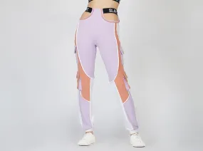 SLAY. Women's Activewear Lavender Lilac Nude White Colorblock Cargo Jogger Pants Streetwear