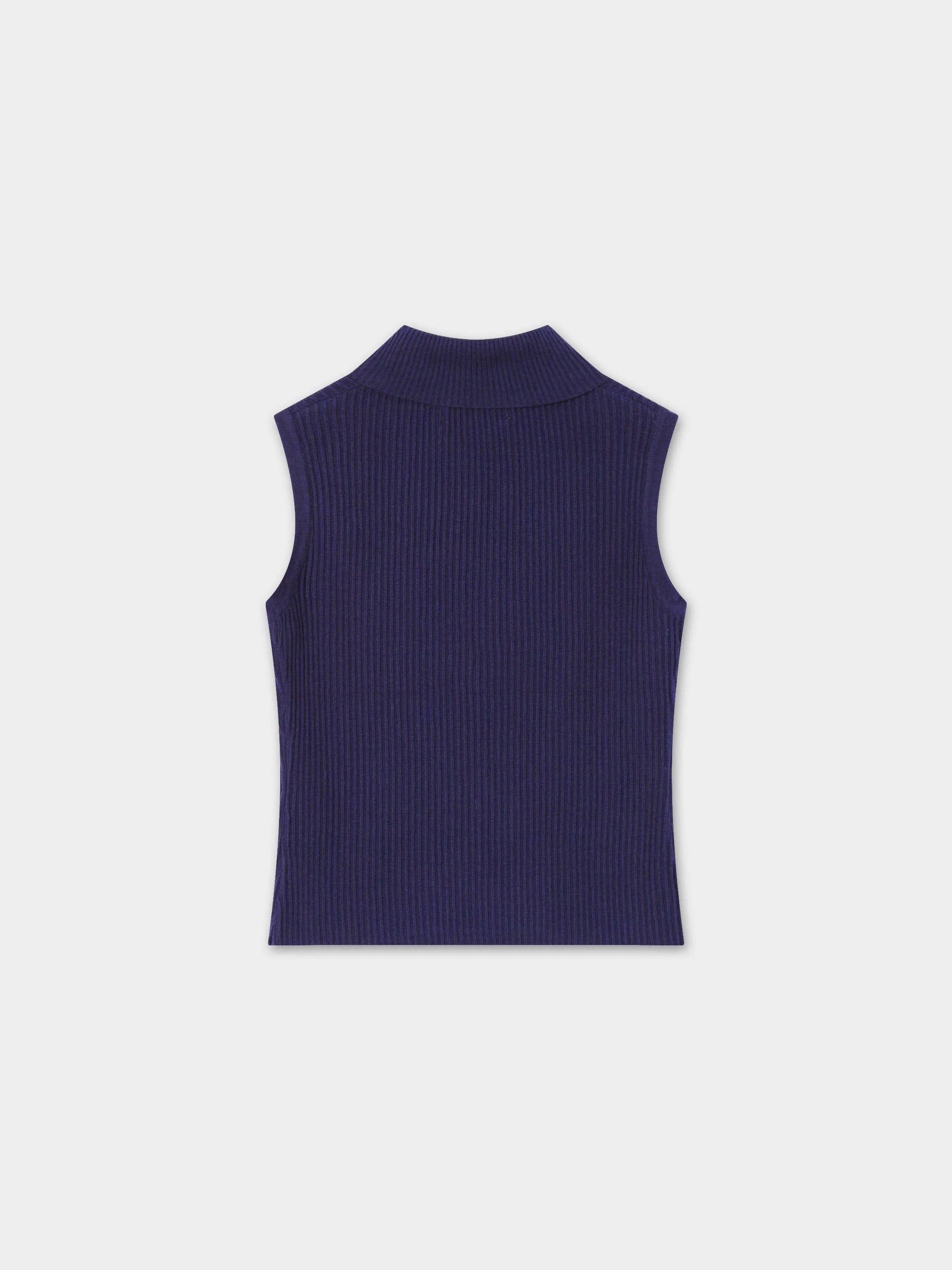 Sleeveless Ribbed Turtleneck-Navy