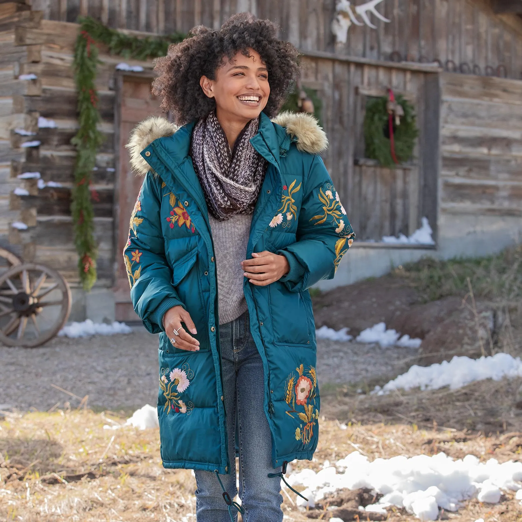 Snowflower Puffer Coat, Petite