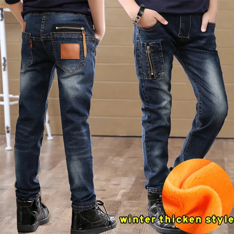 Spring Autumn Children Jean Pants Teen Boys Denim Trousers Casual Letter Cotton Pencil Pants Leggings Boy Dark Jeans