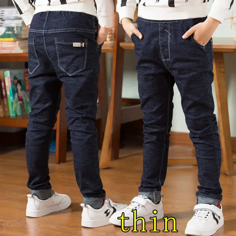 Spring Autumn Children Jean Pants Teen Boys Denim Trousers Casual Letter Cotton Pencil Pants Leggings Boy Dark Jeans