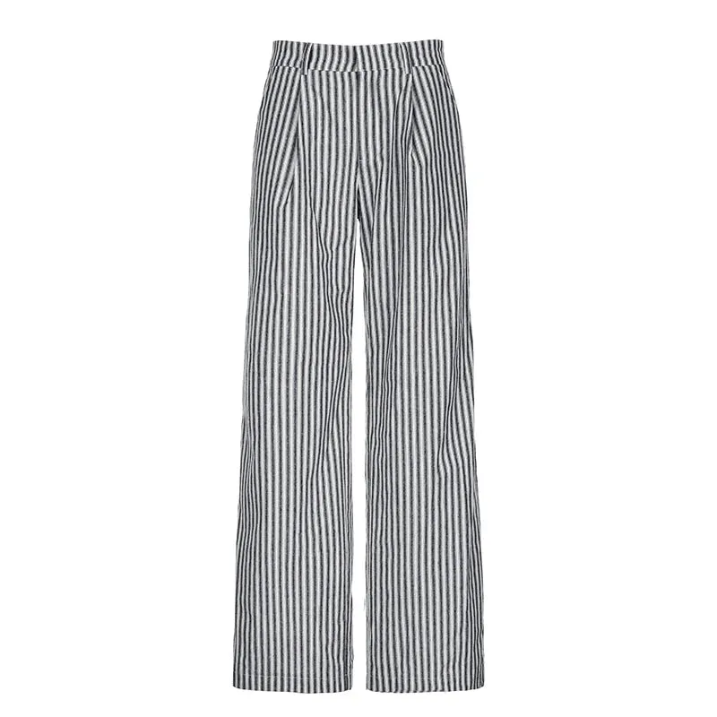 Streetwear Striped Straight Leg Women Trousers Casual Basic Office Ladies Chic Pants Full Length Contrast Sweatpants