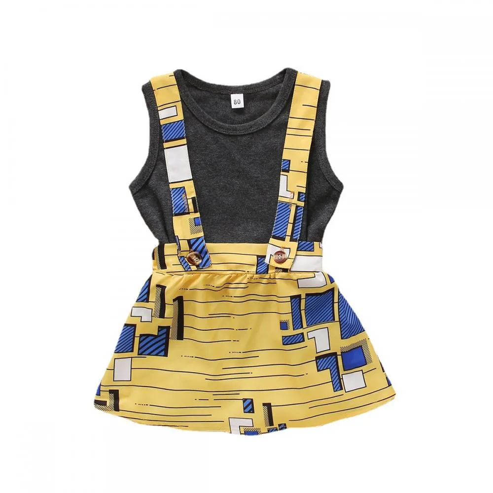 Summer Girls Skirt Vest Top Pullover Striped Suspender Skirt Two-piece Set Wholesale Girls Clothes