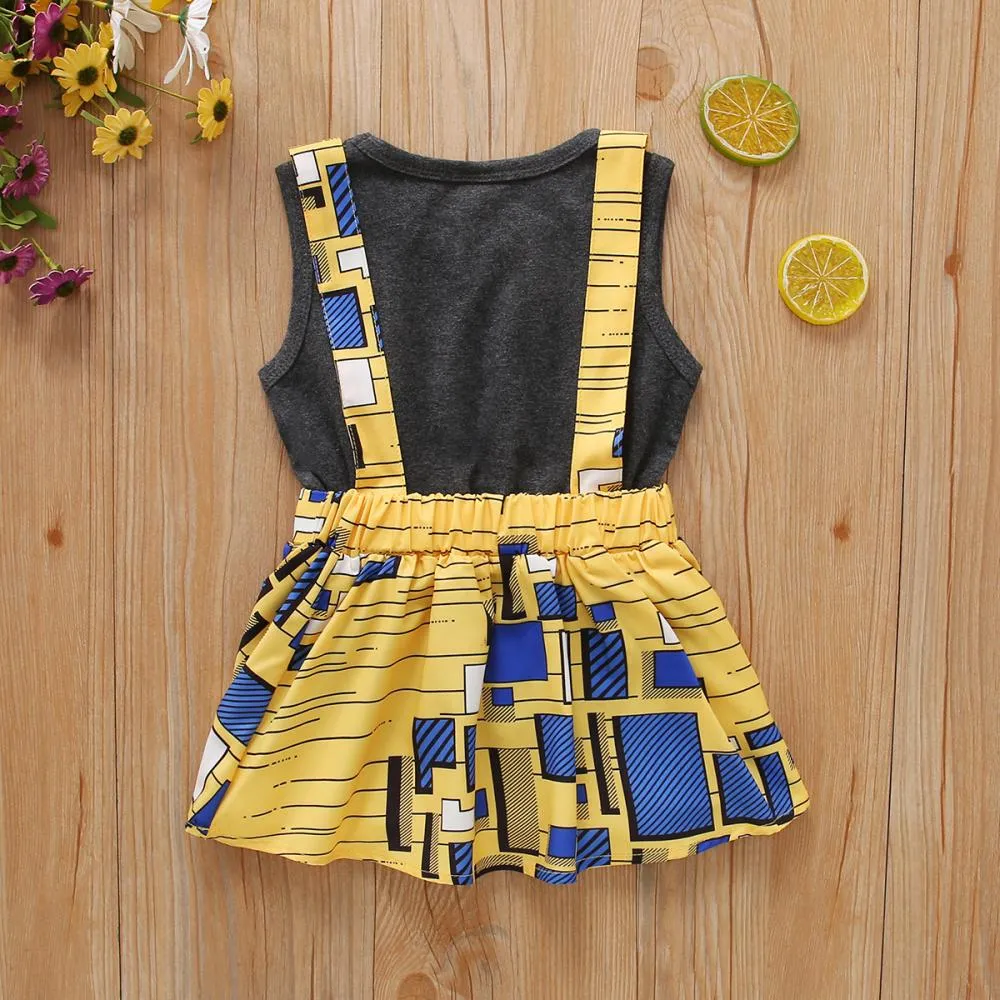 Summer Girls Skirt Vest Top Pullover Striped Suspender Skirt Two-piece Set Wholesale Girls Clothes