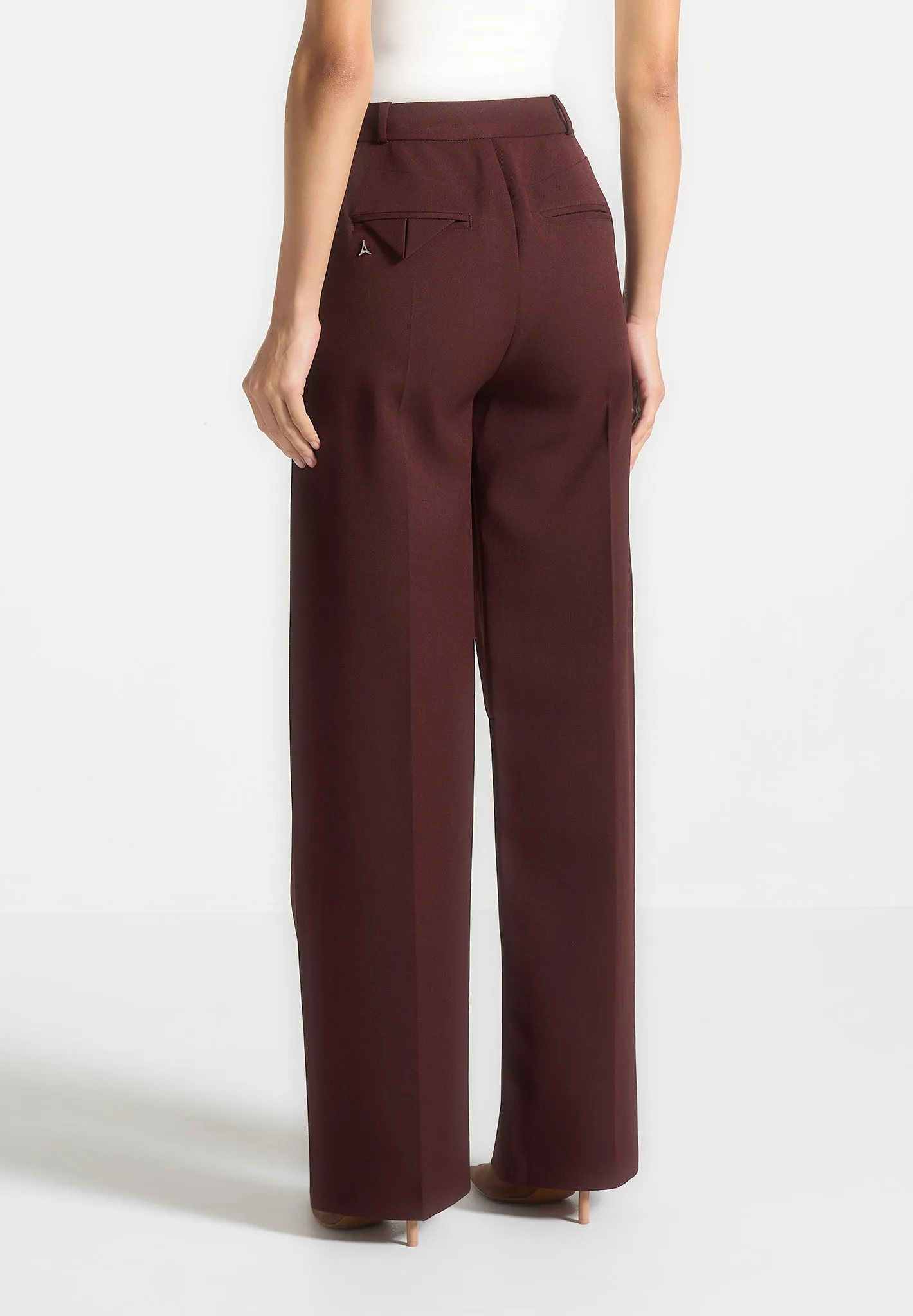 Tailored Twin Pleat Trousers - Wine Red