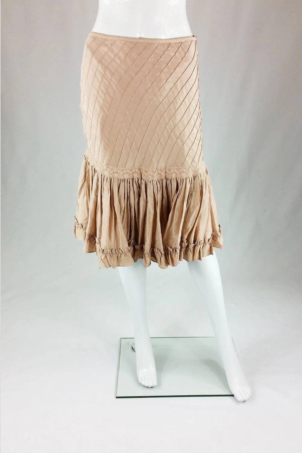 TARA JARMON Vieux Rose Boho Style Ruffle Trim Satin Skirt (UK 8 )