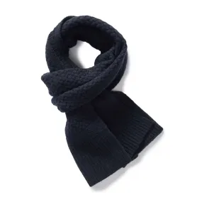 Taylor Stitch Textured Knit Scarf in Heather Navy Merino