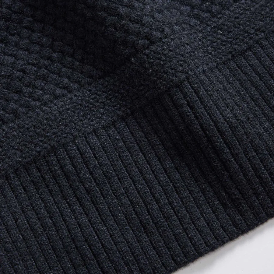 Taylor Stitch Textured Knit Scarf in Heather Navy Merino